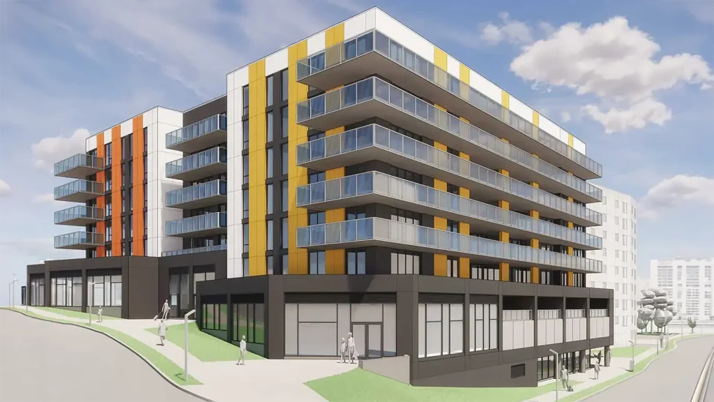 Port West Rendering Render of Port West mixed-use development in Fairview, Halifax, Nova Scotia