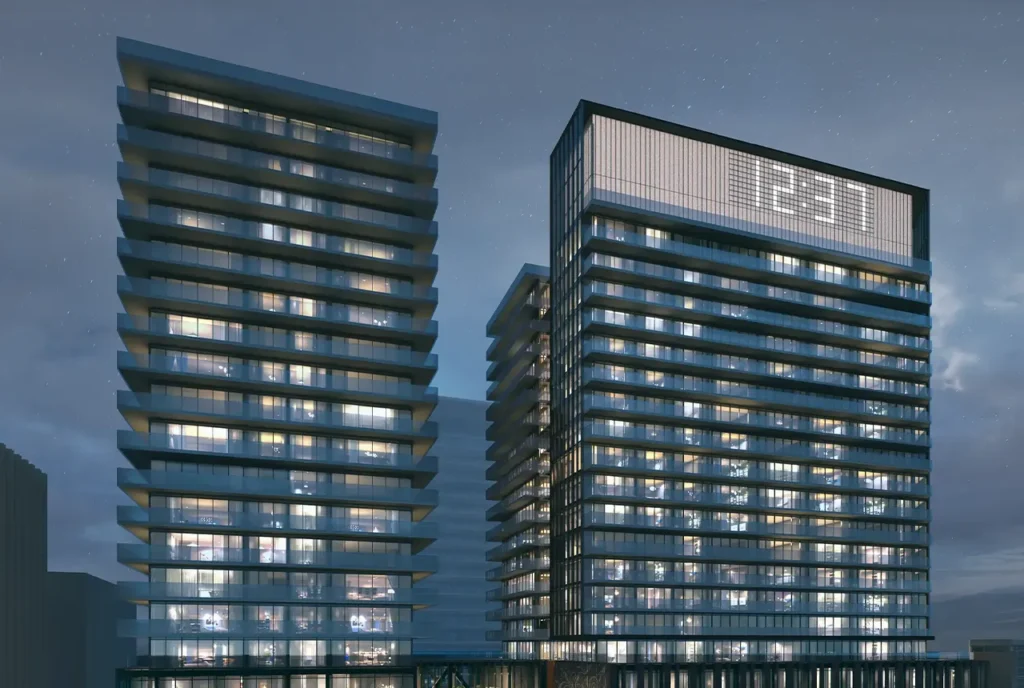 Skye Halifax Skye Halifax rendering showing night view of two towers in downtown Halifax, Nova Scotia