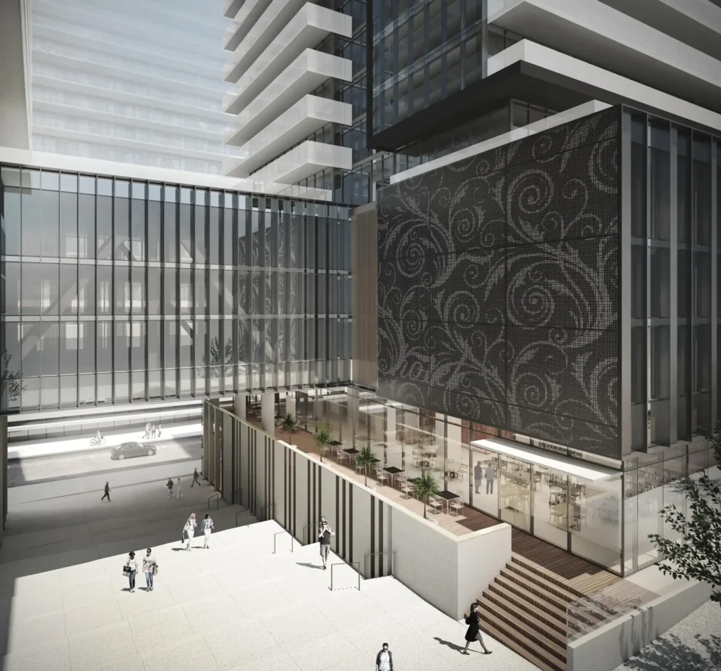 Skye Halifax Rendering of Skye Halifax by United Gulf Developments showing the pedestrian walkway between the two downtown streets
