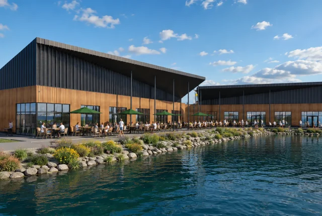 Conceptual design vision of Pondside, a new commercial plaza in development in Hammonds Plains, Nova Scotia by United Gulf Developments