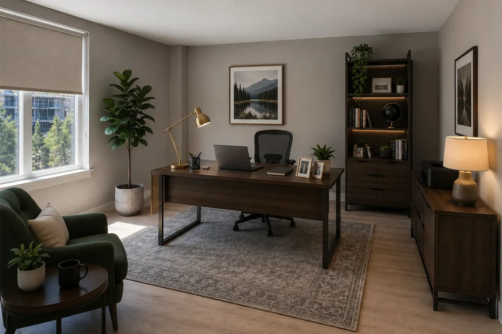 Interior view of an apartment in the Shiraz Gardens community showing a furnished open concept room.