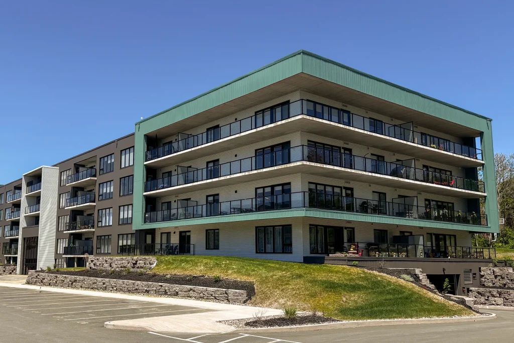 Exterior of Shiraz Gardens Pinot Blanc apartment building in Hammonds Plains, Nova Scotia